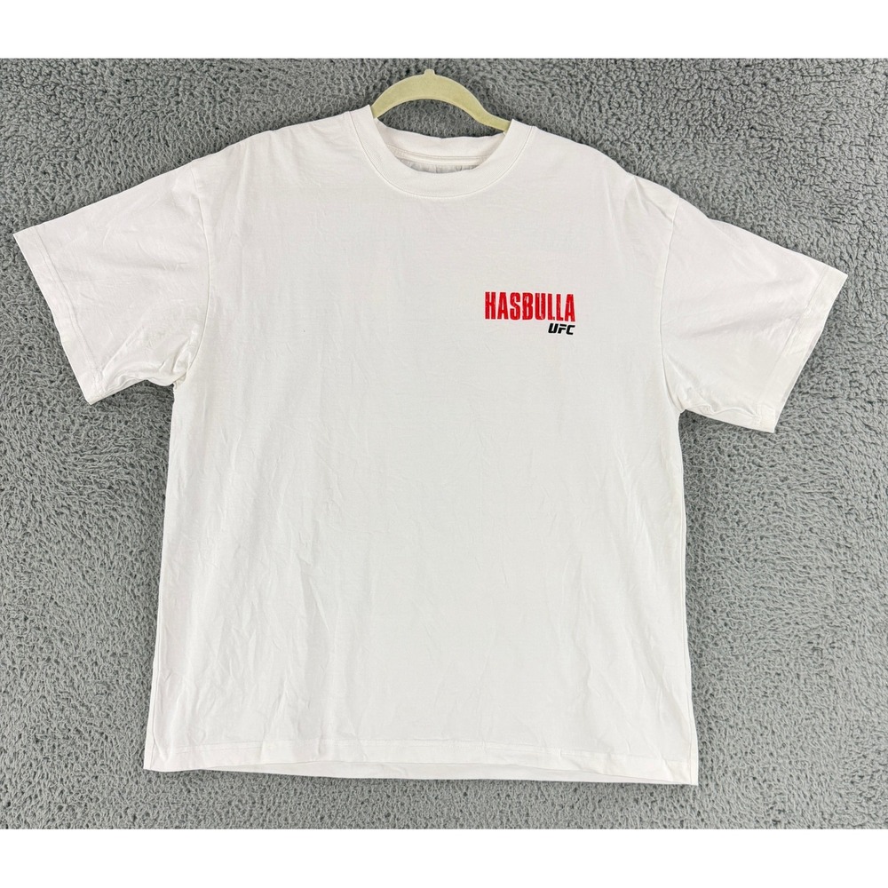 UFC Hasbulla Magomedov T-Shirt Mens L White MMA Fighter Graphic Tee Short Sleeve